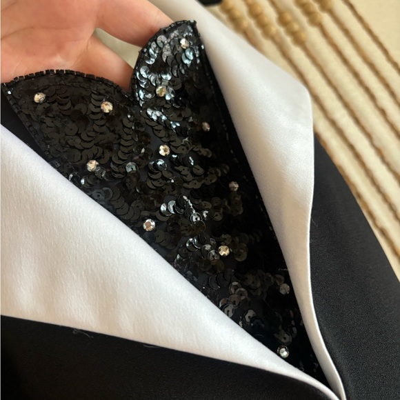 Vintage 90s Black White Collard Beaded Hollywood Glam Pinup Maxi Formal Dress 12 - Picture 3 of 7